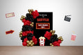 Movie Night cinema-themed adult birthday decoration kit in red, black, and gold with popcorn and film reel cutouts