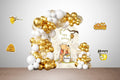 Honey Bear birthday decoration kit with woodland banner, honey pot and bee cutouts in yellow, red, and cream