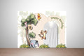 Grand Honey Bear birthday decoration kit with bear and forest friends archway banner in yellow, red, green
